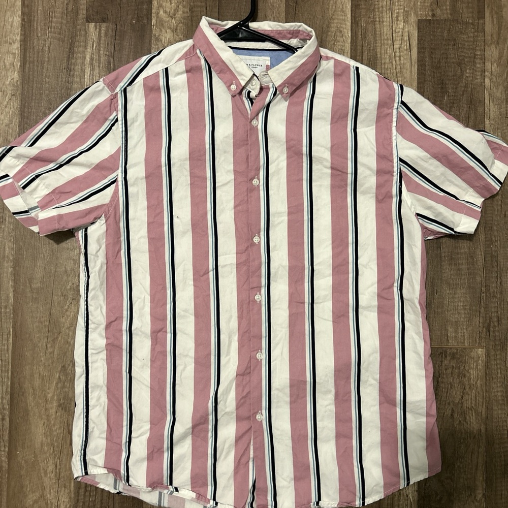 Men's Striped Button-Down Shirt - Pink and White
